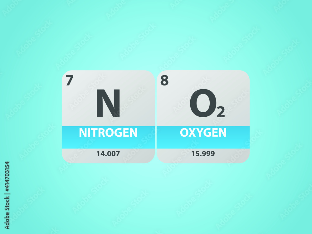Nitrogen dioxide no2 molecule. Simple molecular formula consisting of Nitrogen, Oxygen ,  elements. Chemical compound simplified structure on blue background, for chemistry education 
