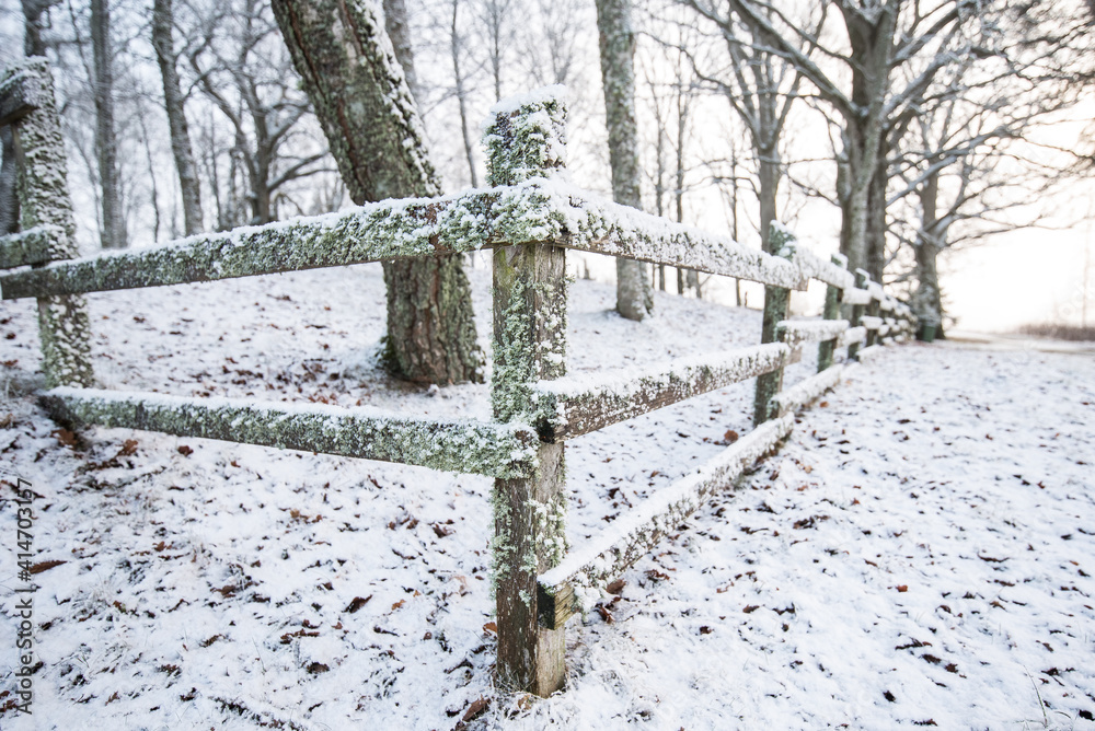 Old wooden fence in winter, Turlava, Latvia. Old wooden fence in winter, Turlava, Latvia.