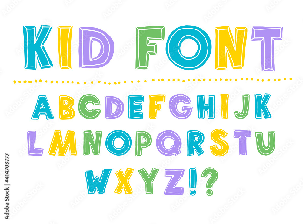 Kid font. Children s font. Set of multicolored letters for inscriptions. Vector illustration of an alphabet.Hand Drawn Vector Typeface. Hand Made handwritten Alphabet. Kid font. Children s font. Set of multicolored letters for inscriptions. Vector illustration of an alphabet.Hand Drawn Vector Typeface. Hand Made handwritten Alphabet.