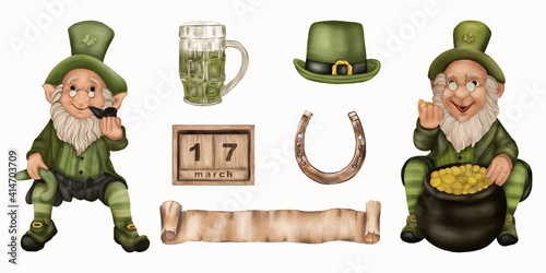  St. patrick's day leprechauns with ale, horseshoe, hat