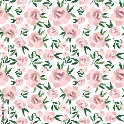 pink bouquet peony flower and leaves, vector drawing pattern seamless pattern