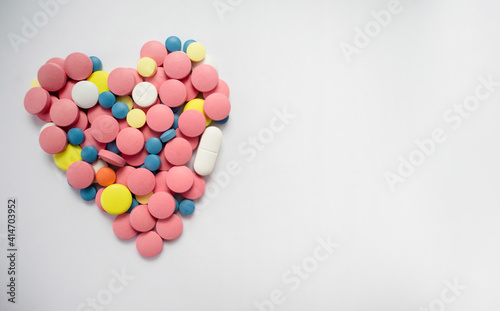  Heart Made of Pills White Background Copy Space