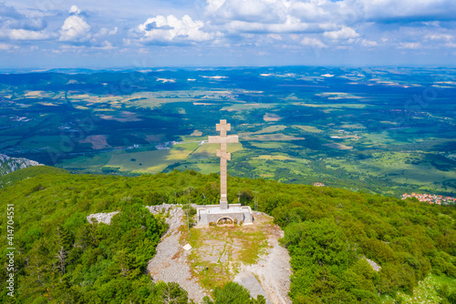 Memorial cross at Okolchitsa peak in Bulgaria photo