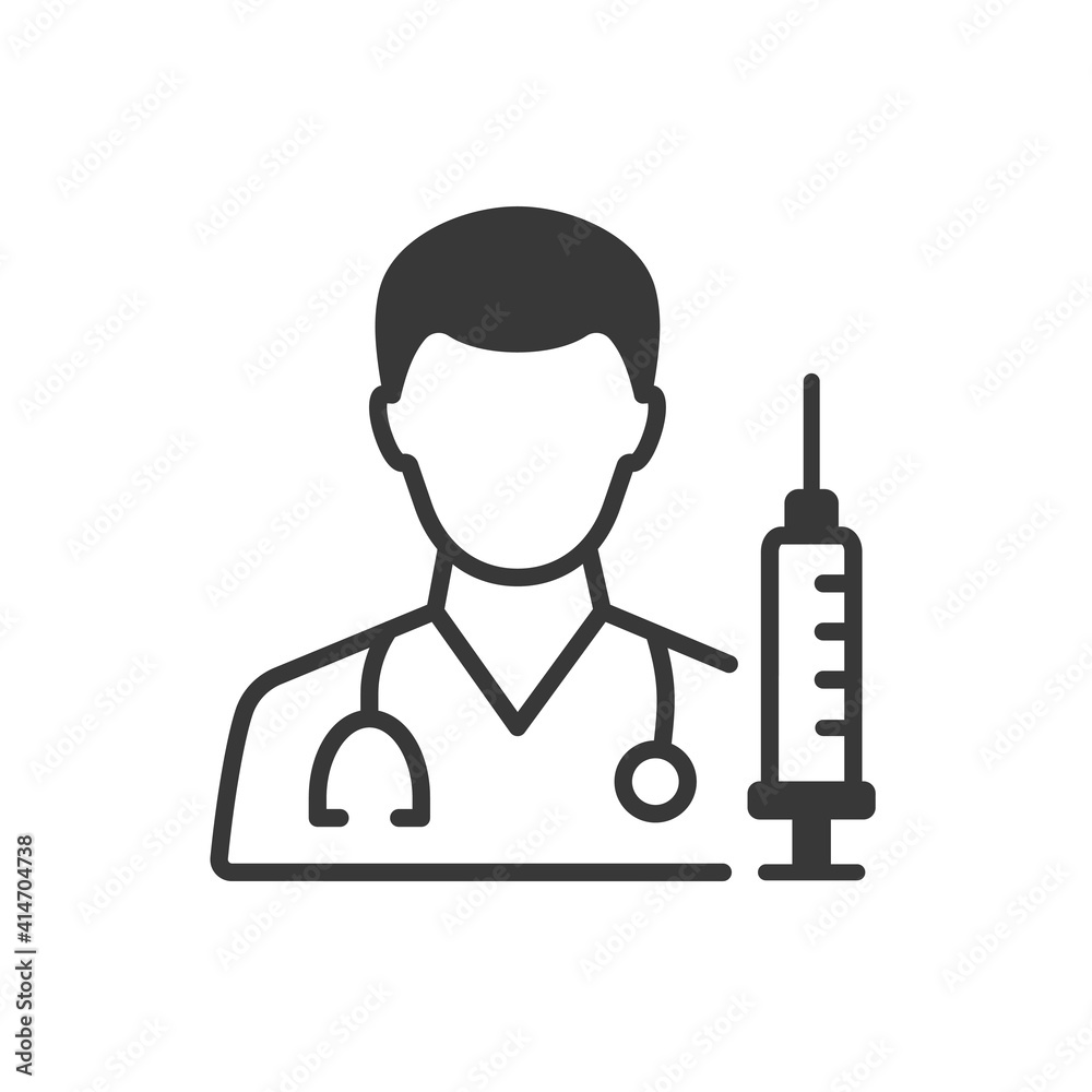 Doctor with syringe icon on white background. Vector illustration.