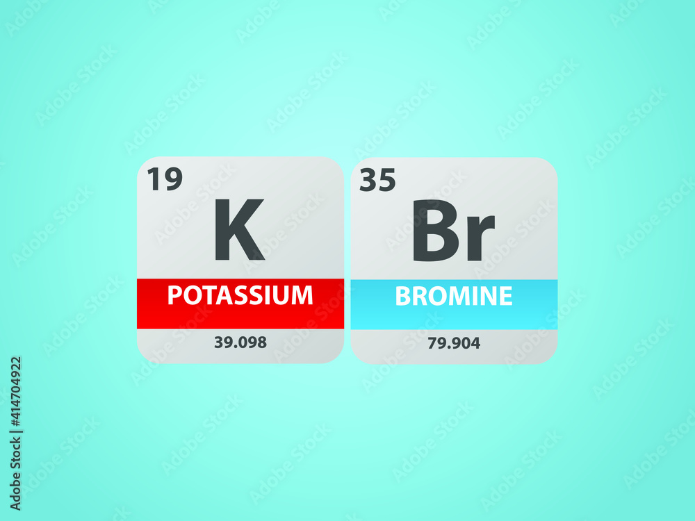 Potassium bromide kbr molecule. Simple molecular formula consisting of Potassium, Bromine