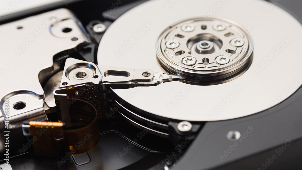 Detailed view of the inside of a hard disk drive Detailed view of the inside of a hard disk drive