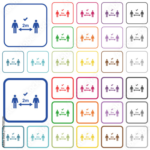 Correct social distancing outlined flat color icons