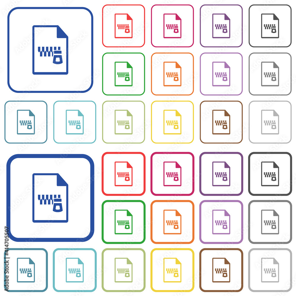 Zipped document outlined flat color icons