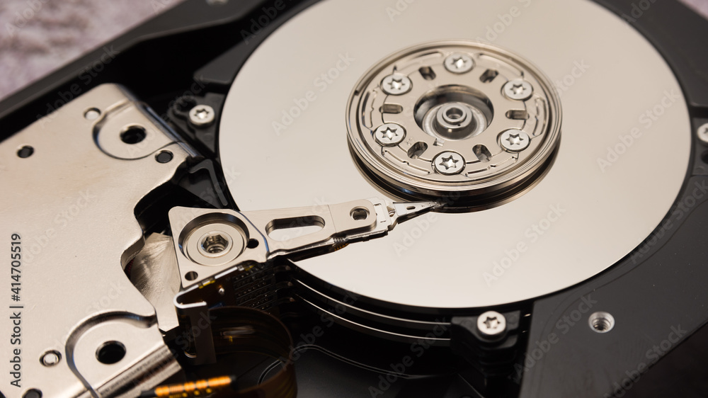 Detailed view of the inside of a hard disk drive Detailed view of the inside of a hard disk drive
