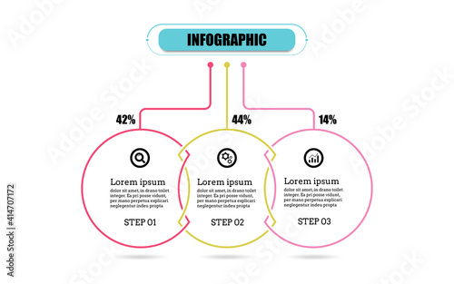 Circle presentation business infographic template with three options. Time line 3 point banner elements and numbers. Business concept thin line flat infographic design with 3 steps.
