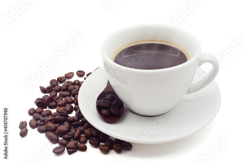 Coffee cup and beans isolated on white background. with copyspace for your text.