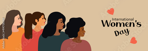 International Women s Day 8 March. Vector illustration with women of different nationalities and cultures. Fight for freedom, independence, equality. Vector illustration