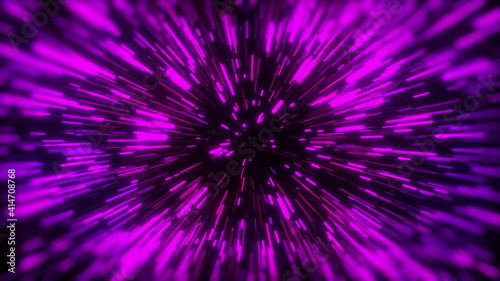 Fototapeta Naklejka Na Ścianę i Meble -  3d rendering movement through stars. Hyper jump into another galaxy. Neon glowing rays in motion. Computer generated abstract modern cosmic background