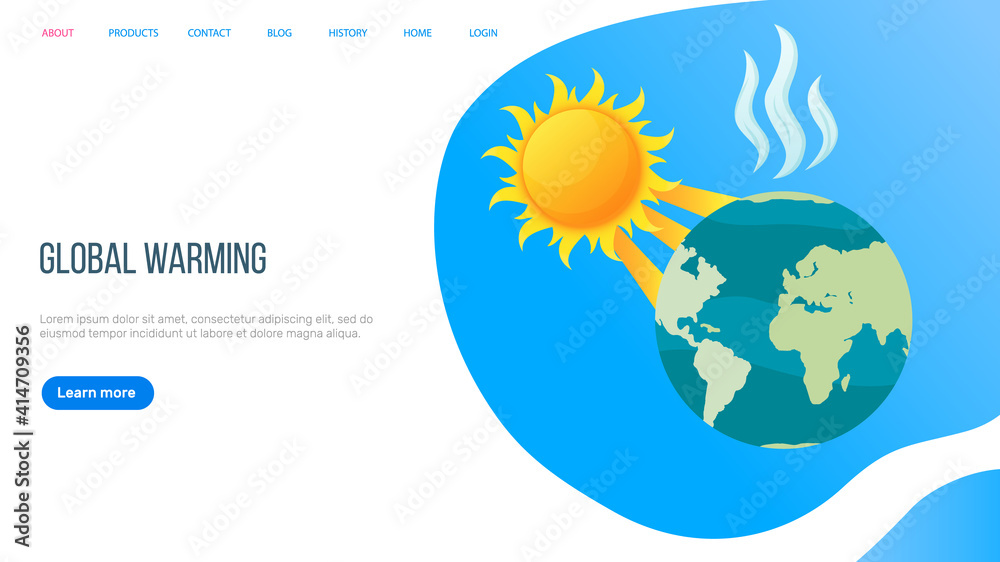 Global warming, ground heating, high degree outdoor, sun and hot weather concept. Environmental cataclysm, problem of sunlight and disaster vector illustration. Website landing page template