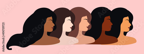 International Women s Day 8 March. Vector illustration with women of different nationalities and cultures. Fight for freedom, independence, equality. Vector illustration