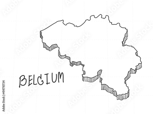 Hand Drawn of Belgium 3D Map on White Background.