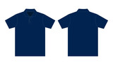 Flat Blank Navy Blue Short Sleeve Polo Shirt Vector For Template.Front And Back View.
