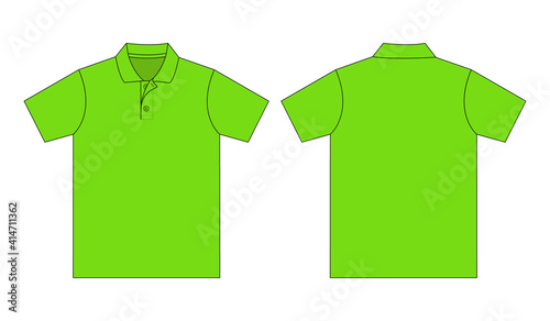 Flat Blank Green Short Sleeve Polo Shirt Vector For Template.Front And Back View.