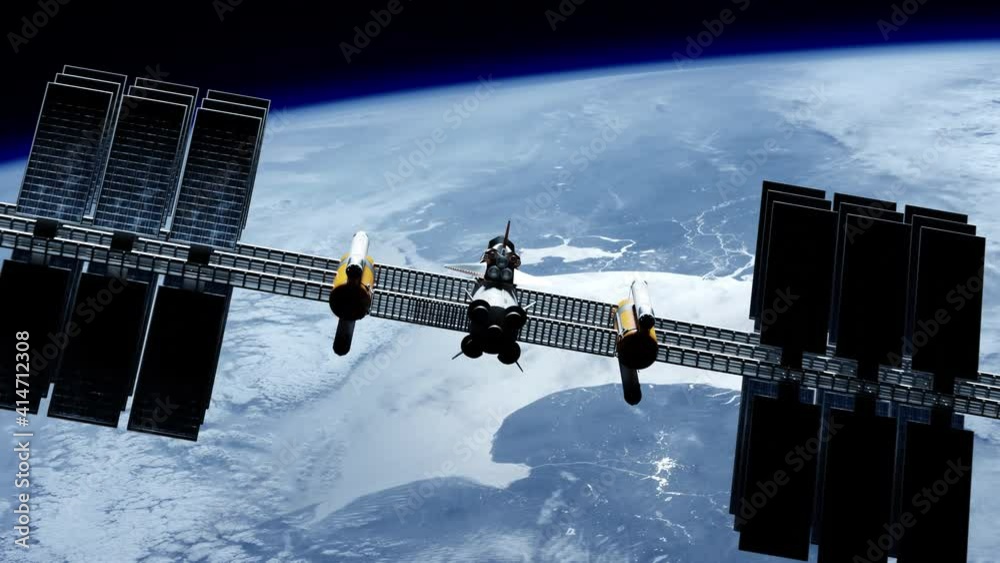 Iss Floating International Space Station (ISS) floating in orbit above planet earth ...