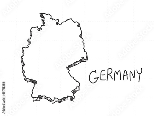 Hand Drawn of Germany 3D Map on White Background.