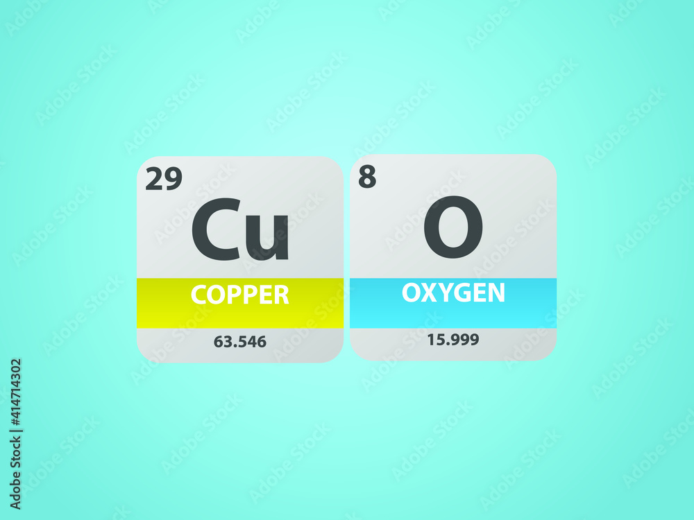 Copper Oxide CuO molecule. Simple molecular formula consisting of