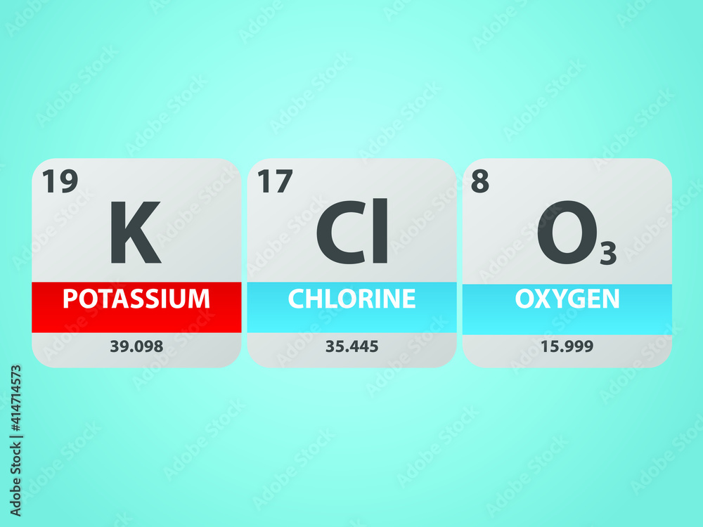 Potassium chlorate KClO3 molecule. Simple molecular formula consisting