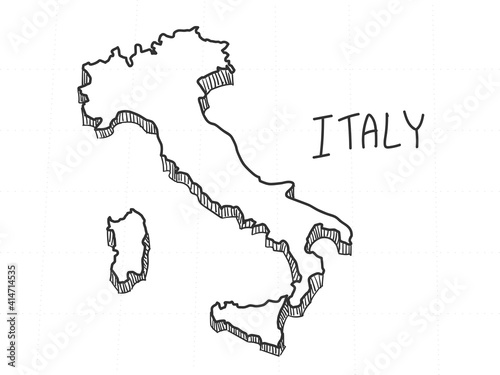 Hand Drawn of Italy 3D Map on White Background.