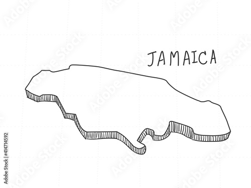 Hand Drawn of Jamaica 3D Map on White Background.