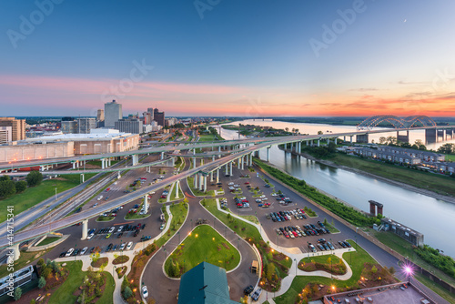 Memphis, Tennessee, USA aerial skyline view with downtown and Mud Island