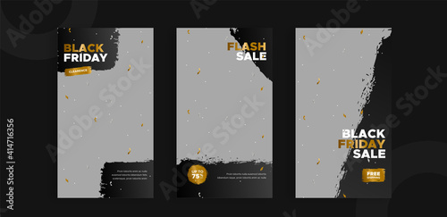 Set of editable templates for Instagram story, Facebook story frame, Black Friday, social media, advertisement, and business promotion, fresh design with black gold color and minimalist vector (3/3)