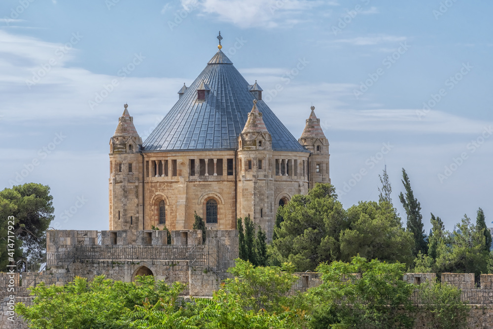 Dormition Abbey, Location of Last Supper Dormition Abbey. Ancient buildings outside the walls of Jerusalem's Old City. Travel photo