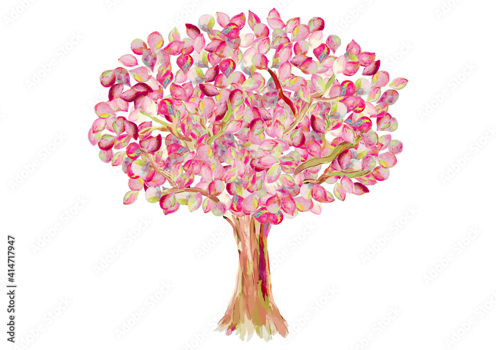 満開　桜　木蓮　背景素材　エコロジー　水彩画　樹木　木の手書きイラスト