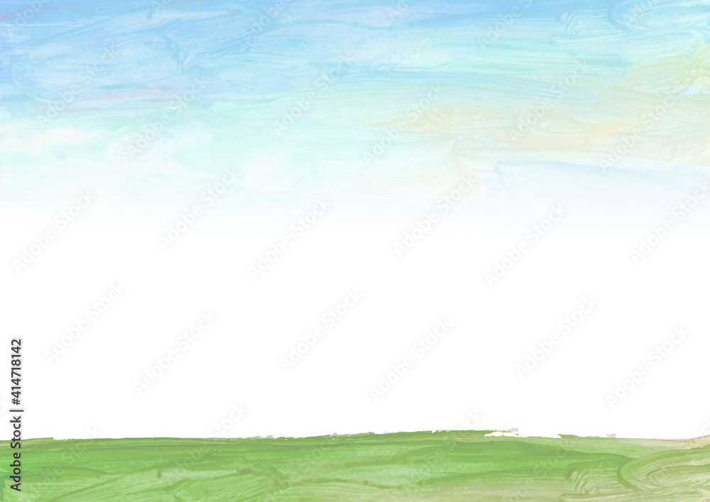 青空と芝生 背景素材 エコロジー 水彩画 Stock Illustration Adobe Stock