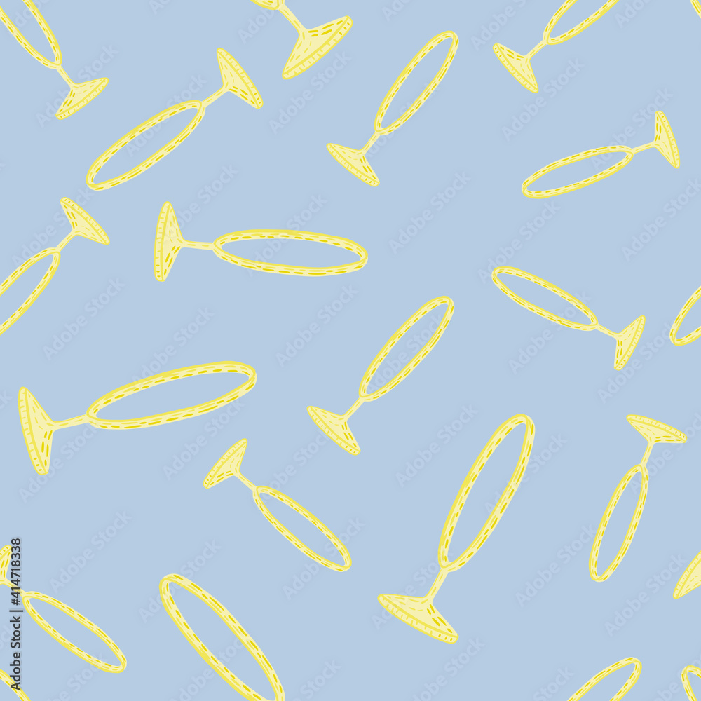 Fototapeta premium Abstract circus ring yellow silhouettes print seamless pattern. Light blue background. Hand drawn print.