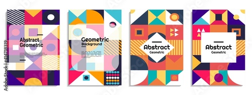 Modern abstract background cover set with colorful geometric shapes. It is suitable for posters, banners, book covers, invitations, flyers, etc. Vector illustration
