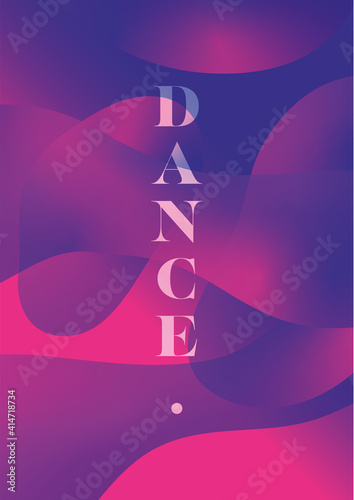 Purple and pink abstract liquid wavy shapes futuristic dance poster. Glowing gradient retro waves vector background.