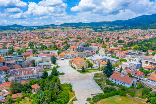 View of Panagyurishte town in Bulgaria from the National memorial complex Apriltsi photo