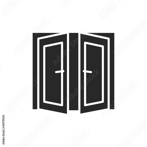 Front view open double doors color line icon. Isolated vector element.