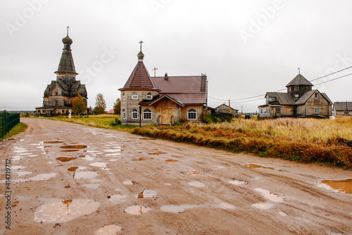 The village of Varzuga in autumn in cloudy weather photo