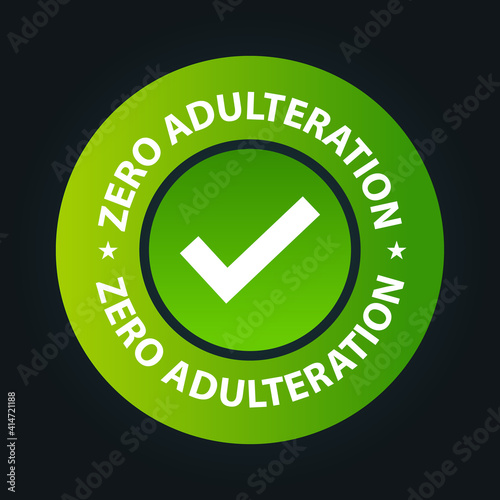 zero adulteration vector icon with tick mark. green color icon for package design
