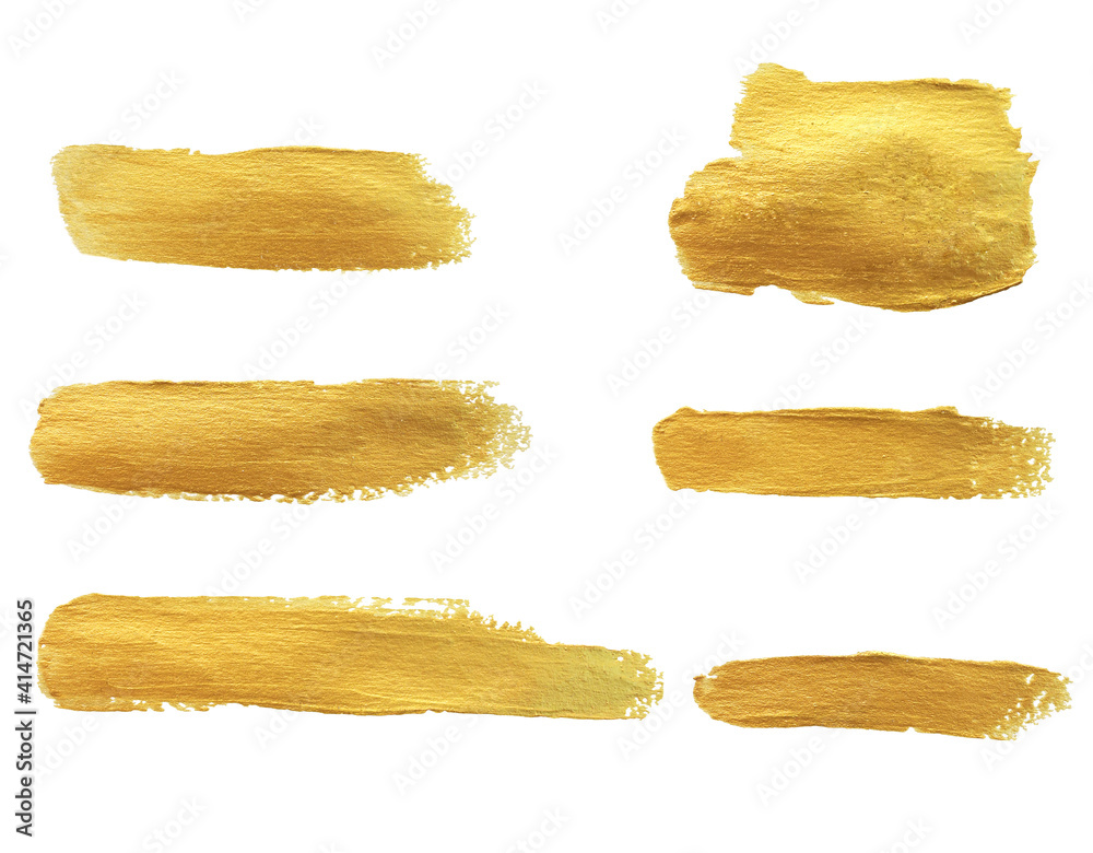 Gold paint stroke set. Gold brush abstract art illustration. Gold