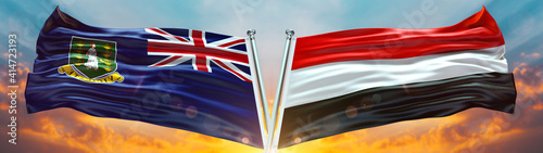 Foto British Virgin Islands Flag and Yemen ٱلجمهوريه ٱليمنيه flag waving with texture