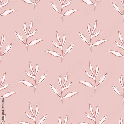 Hand drawn seamless vector pattern with peony branches and leaves. Botanical vector backdrop for romantic holidays and wedding design. Minimalistic vector floral background. Line art floral pattern
