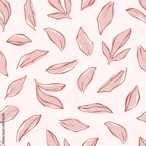 Hand drawn seamless vector pattern with peony branches and leaves. Botanical vector backdrop for romantic holidays and wedding design. Minimalistic vector floral background. Line art floral pattern