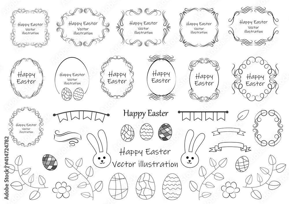 Calligraphic design elements . Decorative swirls and scrolls, vintage frames , flourishes, labels and dividers. Easter special pack design elements. Retro vector illustration..