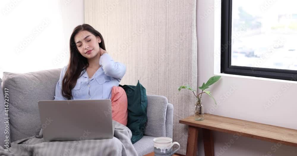 Beautiful Asian women work through the internet by their laptop computer at home, She was stressed and exhausted from work for a long time. Beautiful Asian women work through the internet by their laptop computer at home, She was stressed and exhausted from work for a long time.