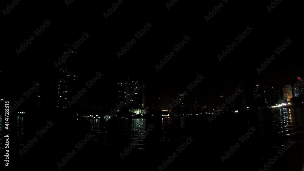 Bangkok City with Chao Praya river at night view from boat in Thailand Bangkok City with Chao Praya river at night view from boat in Thailand