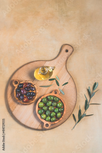 Konstfotografi Mediterranean  background with pickled olives for the for tapas or antipasti in