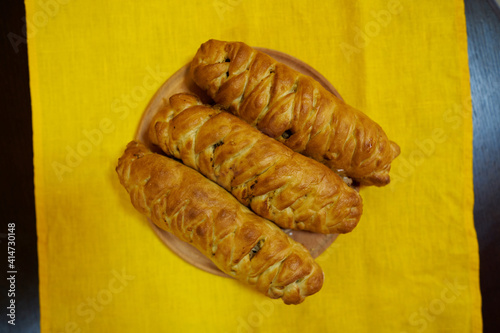 Freshly baked homemade savory puff pastries patties, rollini photo