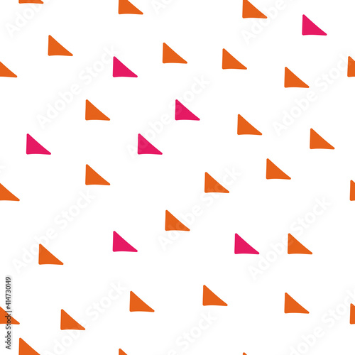 Abstract geometrical seamless pattern scandinavian. Vector triangle ornament with orange and red colors. Simple texture for nordic wallpaper, fills, web page background